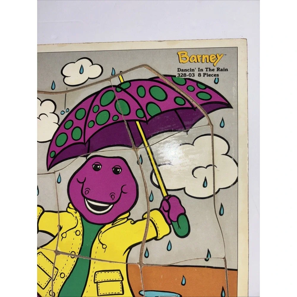 Vintage Playskool  Barney Dancing in the Rain Dancin' Wooden Puzzle 1993
